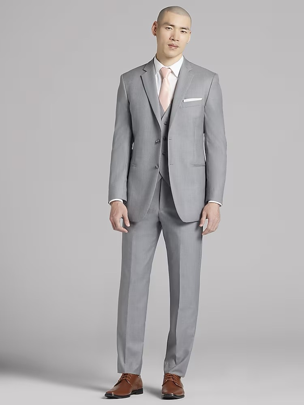 Men's Light Gray Three-Piece Suit